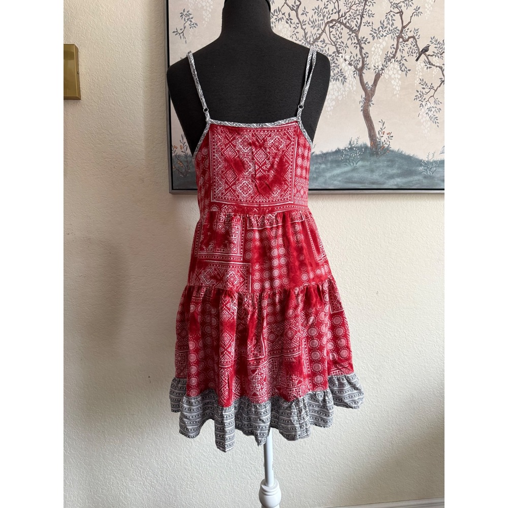 Ocean Drive Women Red Bandana Print‎ Tiered Mini Sundress Large Boho Ruffle Hem